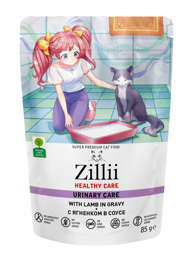 Zillii Adult Cat Urinary Care with Lamb - влажный корм для взрослых кошек,профилактика МКБ,ягненок в соусе.