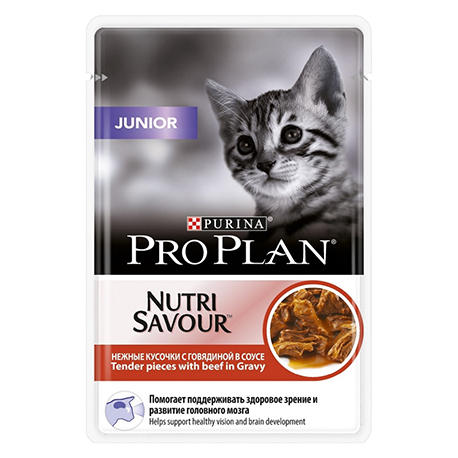 Purina Pro Plan Junior Влажный Корм для котят в соусе,с говядиной,85гр.