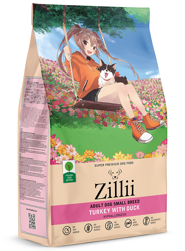 Zillii Adult Small Breed Turkey with Duck - сухой полнорационный корм для взрослых собак мелких пород,индейка с уткой,800гр.