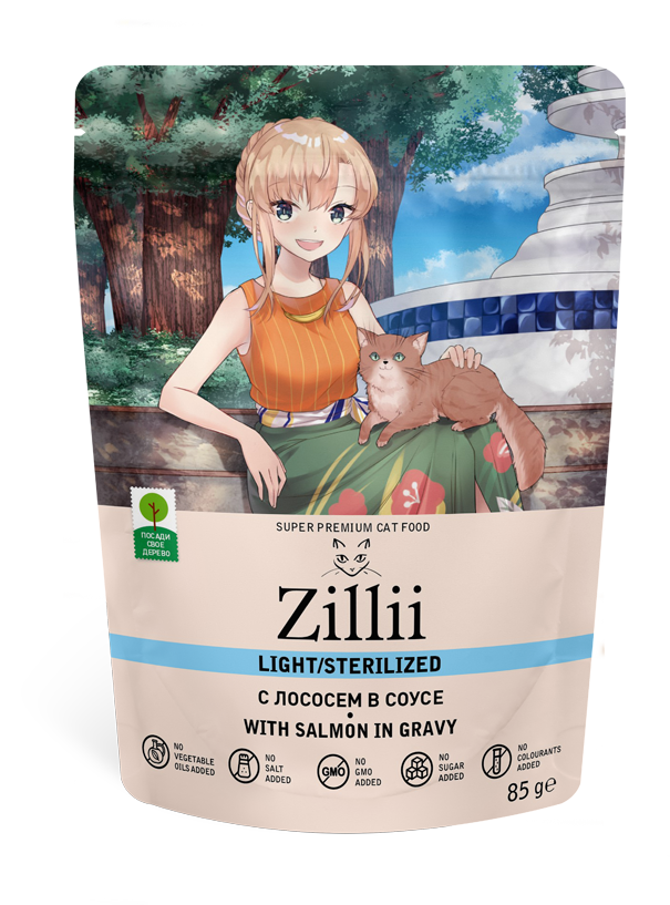 Zillii Adult Cat Light/Sterilized with Salmon - влажный корм для взрослых стерилизованных кошек,лосось в соусе.