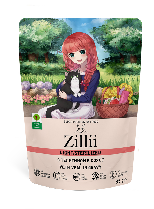 Zillii Adult Cat Light/Sterilized with Veal - влажный корм для взрослых стерилизованных кошек,телятина в соусе.