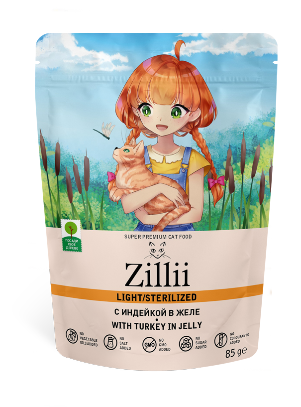 Zillii Adult Cat Light/Sterilized with Turkey - влажный корм для взрослых стерилизованных кошек,индейка в желе.